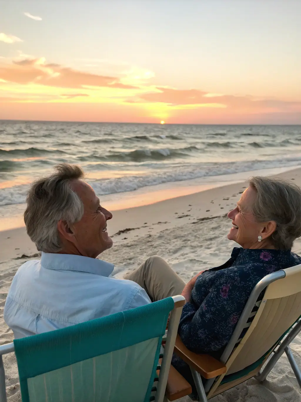 A senior couple happily enjoying their retirement, representing the retirement planning aspect of financial planning. The scene is a sunny beach setting.