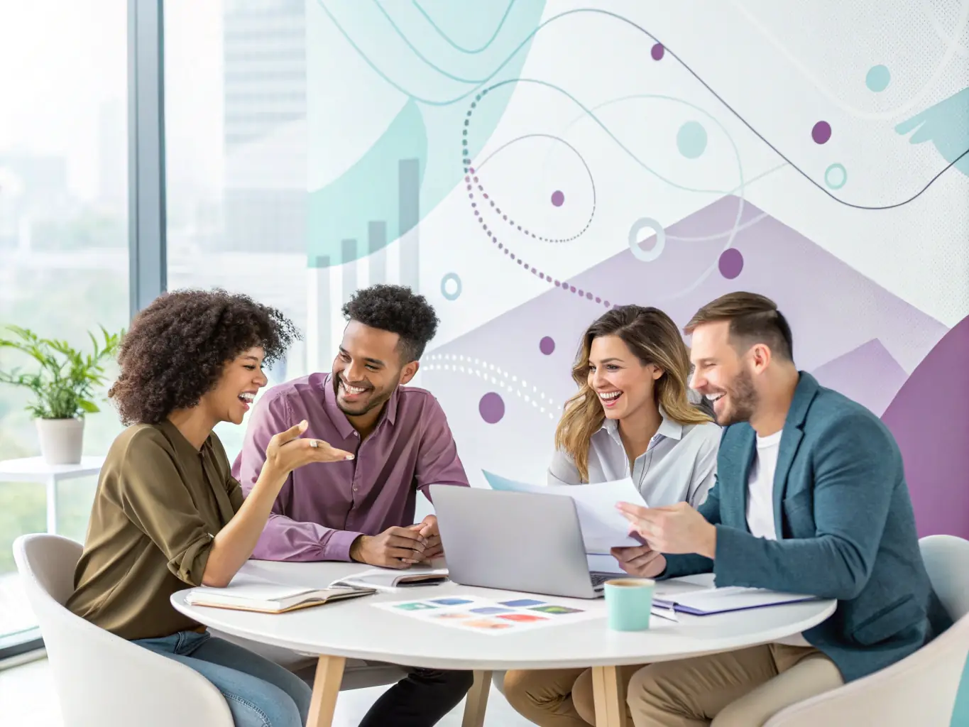 A diverse group of people collaborating on investment strategies in a virtual meeting, emphasizing the accessibility of online financial consulting.